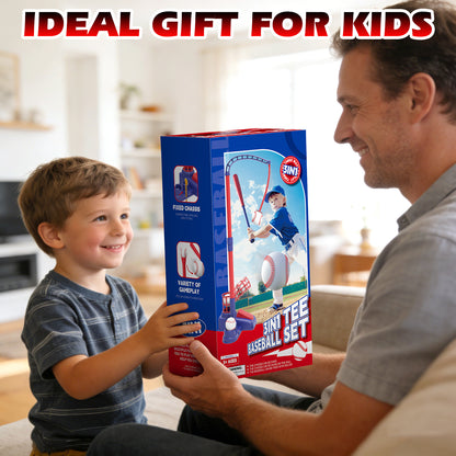 Tee Ball Set for Kids, 3-in-1 Baseball Toys with Hanging Tee, Tee Ball Stand, Ball Launcher and 6 Balls, Adjustable Height Baseball Stand, Indoor & Outdoor Sport Toy for Toddler Boys Ages 2-4