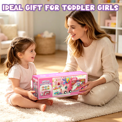 2 Year Old Girl Toys, Unicorn Transport Truck for 2 3 4 Year Old Girls, Friction Powered Unicorn Truck Toy with Light & Sound & Cartoon Cars, Toddler Toy Truck for 2-4 Girls Birthday Gift