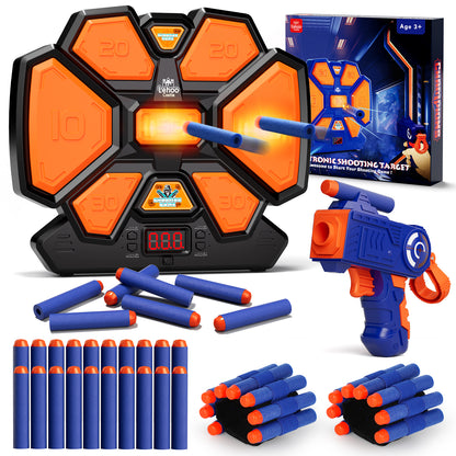 Electronic Target for Nerf Guns, Digital Auto Scoring Shooting Target with 4 Modes, Light and Sound Effect, Indoor Outdoor Shooting Game Toy for Kids Boys Girls