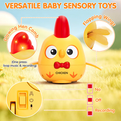 Crawling Toys, Baby Toys 6-12 Months, Musical Dancing Chicken Toy Set with Mama and Babys, Crawling and Interaction Toy for 1 Year Old Toddler