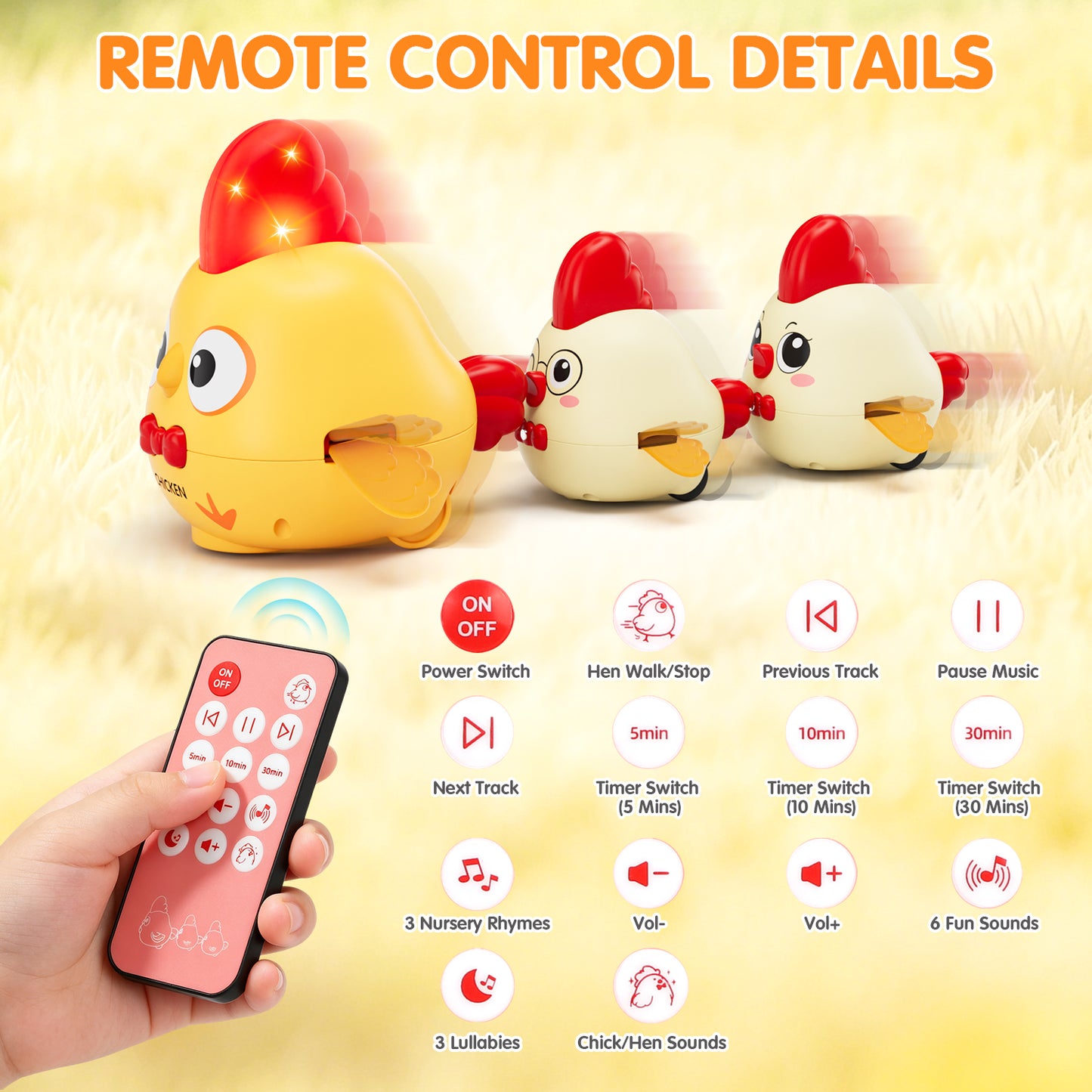 Crawling Toys, Baby Toys 6-12 Months, Musical Dancing Chicken Toy Set with Mama and Babys, Crawling and Interaction Toy for 1 Year Old Toddler