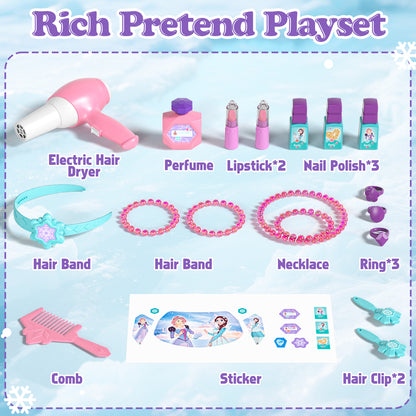 Kids Vanity Sets for Girls, Pretend Makeup Table with Mirror & Light & Music Sound & Chair & Accessories, Toddler Girls Toys for 2-5 Year Old