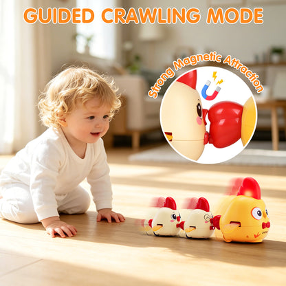 Crawling Toys, Baby Toys 6-12 Months, Musical Dancing Chicken Toy Set with Mama and Babys, Crawling and Interaction Toy for 1 Year Old Toddler