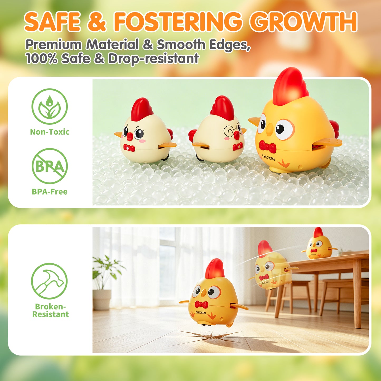 Crawling Toys, Baby Toys 6-12 Months, Musical Dancing Chicken Toy Set with Mama and Babys, Crawling and Interaction Toy for 1 Year Old Toddler