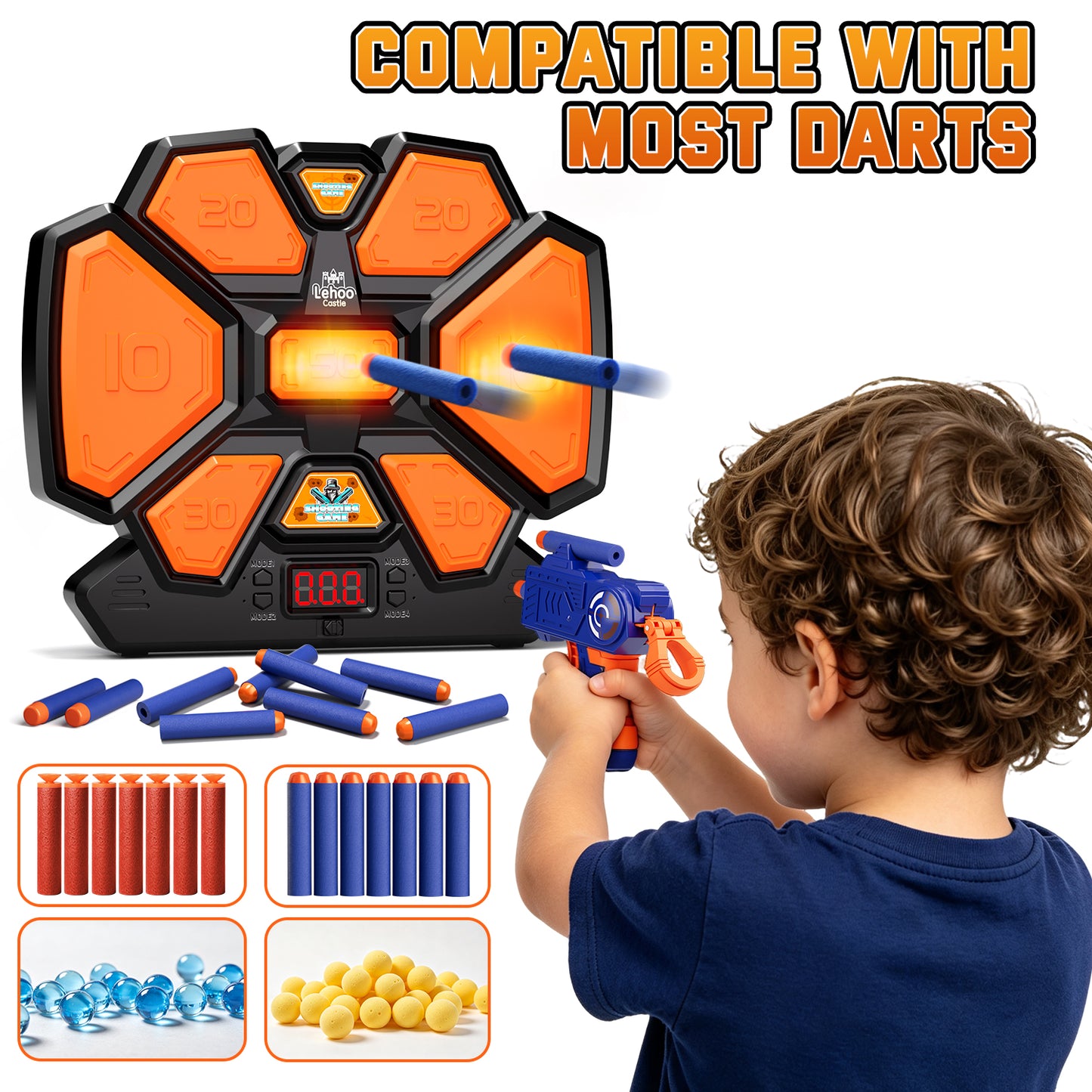 Electronic Target for Nerf Guns, Digital Auto Scoring Shooting Target with 4 Modes, Light and Sound Effect, Indoor Outdoor Shooting Game Toy for Kids Boys Girls