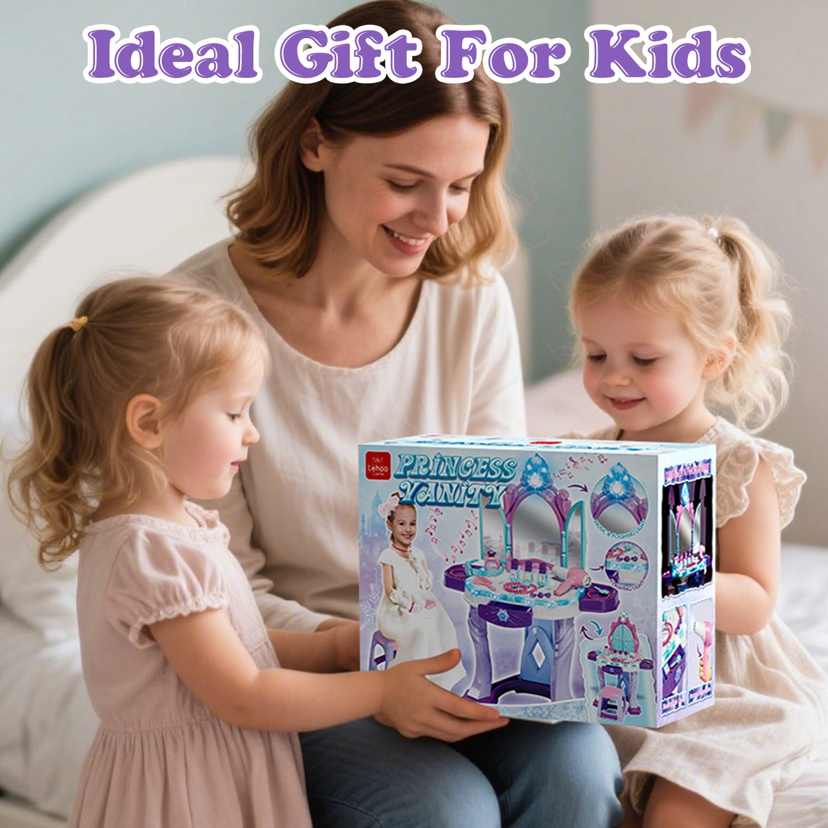 Kids Vanity Sets for Girls, Pretend Makeup Table with Mirror & Light & Music Sound & Chair & Accessories, Toddler Girls Toys for 2-5 Year Old