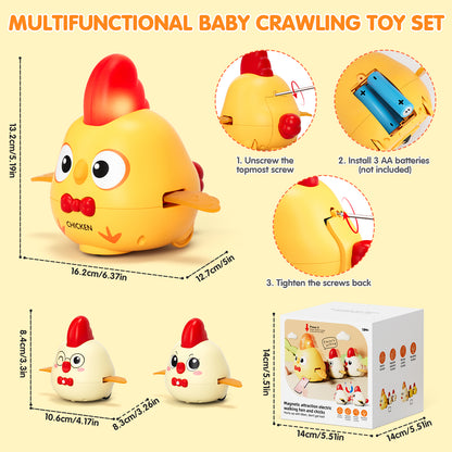 Crawling Toys, Baby Toys 6-12 Months, Musical Dancing Chicken Toy Set with Mama and Babys, Crawling and Interaction Toy for 1 Year Old Toddler