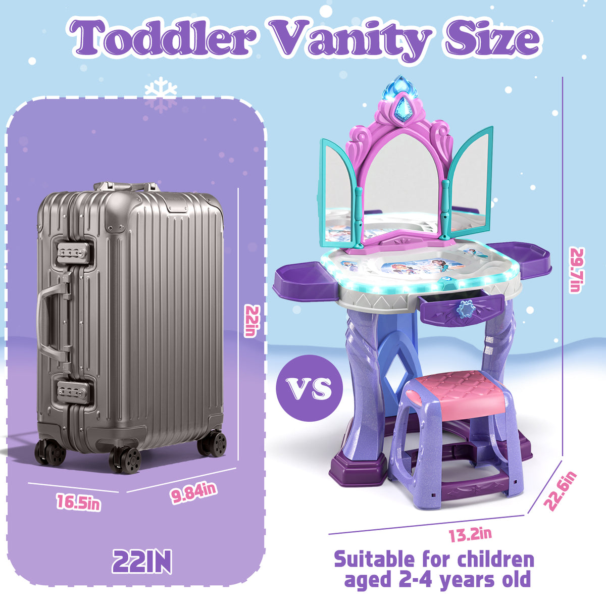Kids Vanity Sets for Girls, Pretend Makeup Table with Mirror & Light & Music Sound & Chair & Accessories, Toddler Girls Toys for 2-5 Year Old
