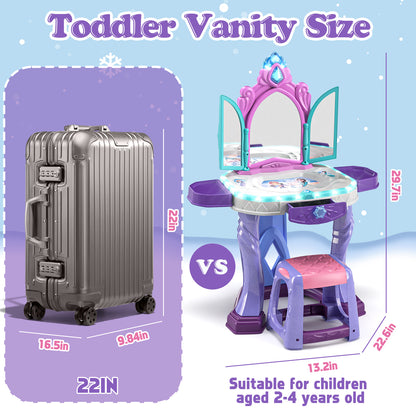 Kids Vanity Sets for Girls, Pretend Makeup Table with Mirror & Light & Music Sound & Chair & Accessories, Toddler Girls Toys for 2-5 Year Old