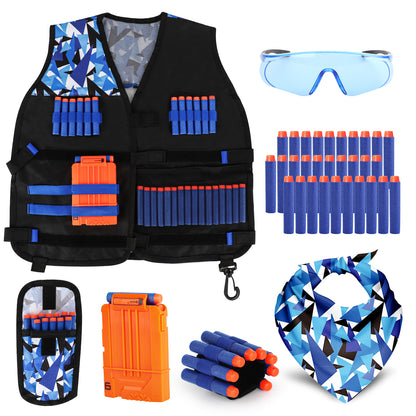 Kids Vest Kit for Nerf Series with 30 Refill Darts,Dart Pouch, Mask, Reload Clips, Wrist Band and Protective Glasses, Toys for 5 6 7 8 9 10+ Year Boys