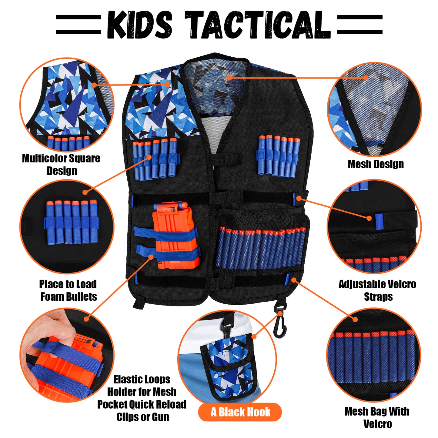 Kids Vest Kit for Nerf Series with 30 Refill Darts,Dart Pouch, Mask, Reload Clips, Wrist Band and Protective Glasses, Toys for 5 6 7 8 9 10+ Year Boys