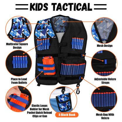 Kids Vest Kit for Nerf Series with 30 Refill Darts,Dart Pouch, Mask, Reload Clips, Wrist Band and Protective Glasses, Toys for 5 6 7 8 9 10+ Year Boys
