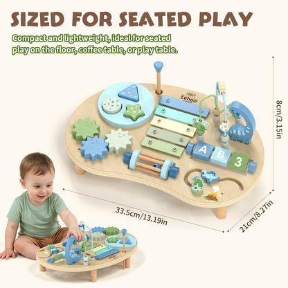 Activity Table for 1 Year Old, 7 in 1 Wooden Sensory Table with Bead Maze, Shape Sorter, Dinosaur Toys, Montessori Toys for 1 Year Old, Learning Toys for 1 + Year Old Kids Birthdays Gifts
