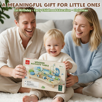 Activity Table for 1 Year Old, 7 in 1 Wooden Sensory Table with Bead Maze, Shape Sorter, Dinosaur Toys, Montessori Toys for 1 Year Old, Learning Toys for 1 + Year Old Kids Birthdays Gifts