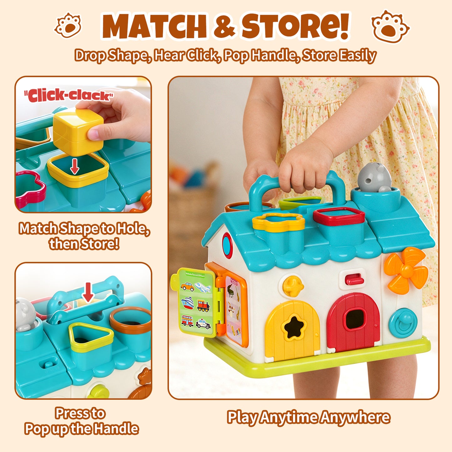 Learning Toys for Toddlers 1 3, Montessori Baby Toys Multi-Functional House with Music, Educational Learning Toys for 1-3 Year Old Boys Girls Gifts