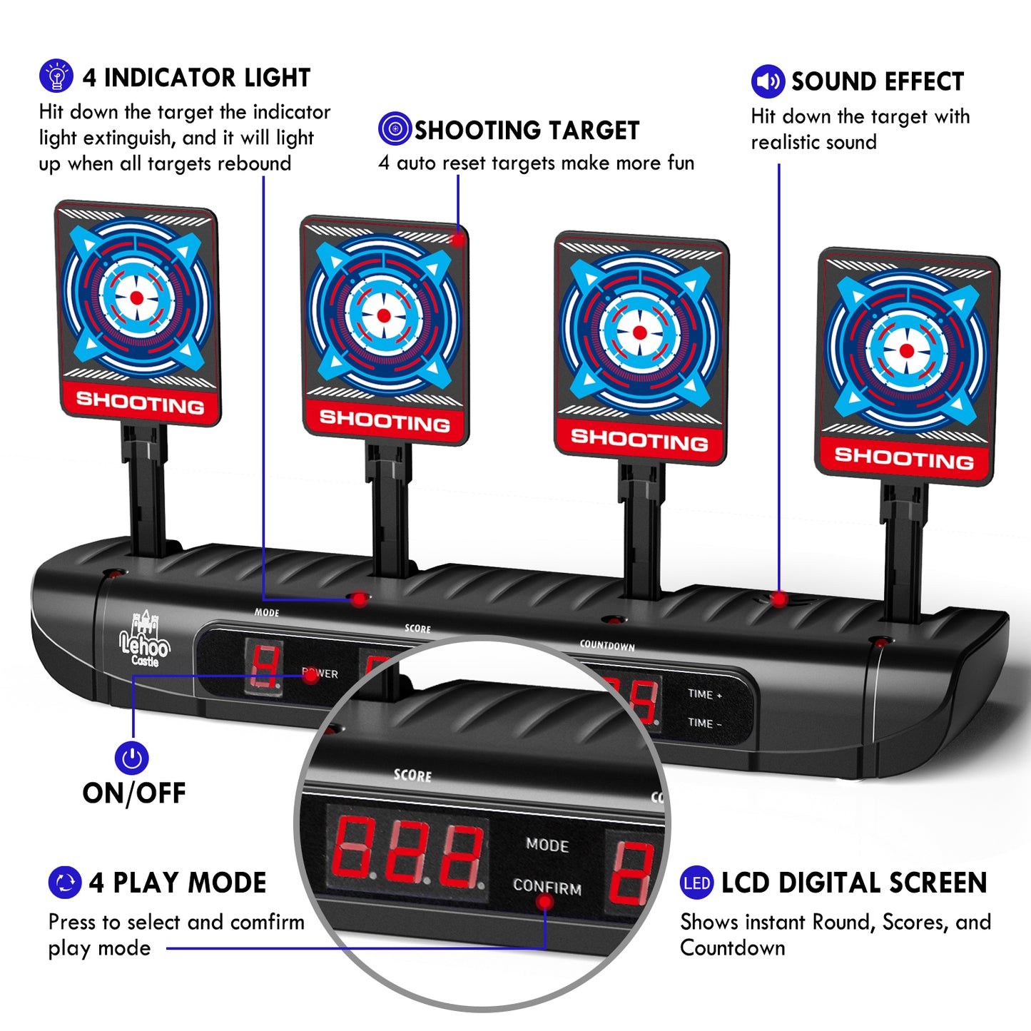 LC Digital Electronic Scoring Shooting Target for Nerf, Auto Reset