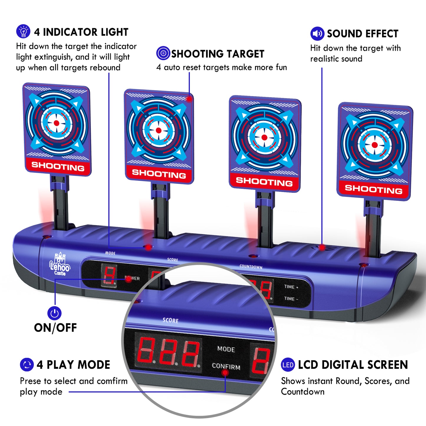 LC Digital Electronic Scoring Shooting Target for Nerf, Auto Reset