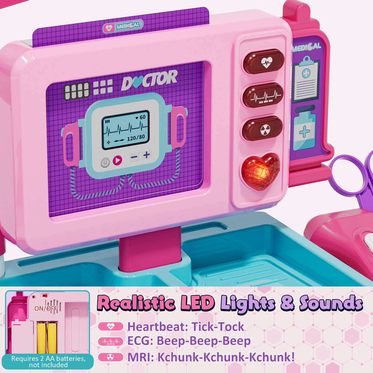 Doctor Kit for Toddlers 3-5, Pretend Play Medical Kit Toy, Toddler Medical Cart Toy with Sound & Medical Accessories for 2 3 4 5 Year Old Boys Girls, Doctor Kit Toy for Kids Birthday Gifts