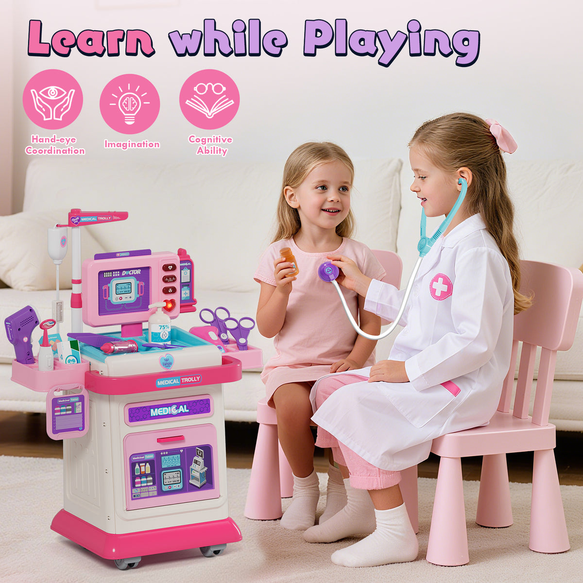 Doctor Kit for Toddlers 3-5, Pretend Play Medical Kit Toy, Toddler Medical Cart Toy with Sound & Medical Accessories for 2 3 4 5 Year Old Boys Girls, Doctor Kit Toy for Kids Birthday Gifts
