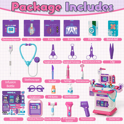 Doctor Kit for Toddlers 3-5, Pretend Play Medical Kit Toy, Toddler Medical Cart Toy with Sound & Medical Accessories for 2 3 4 5 Year Old Boys Girls, Doctor Kit Toy for Kids Birthday Gifts
