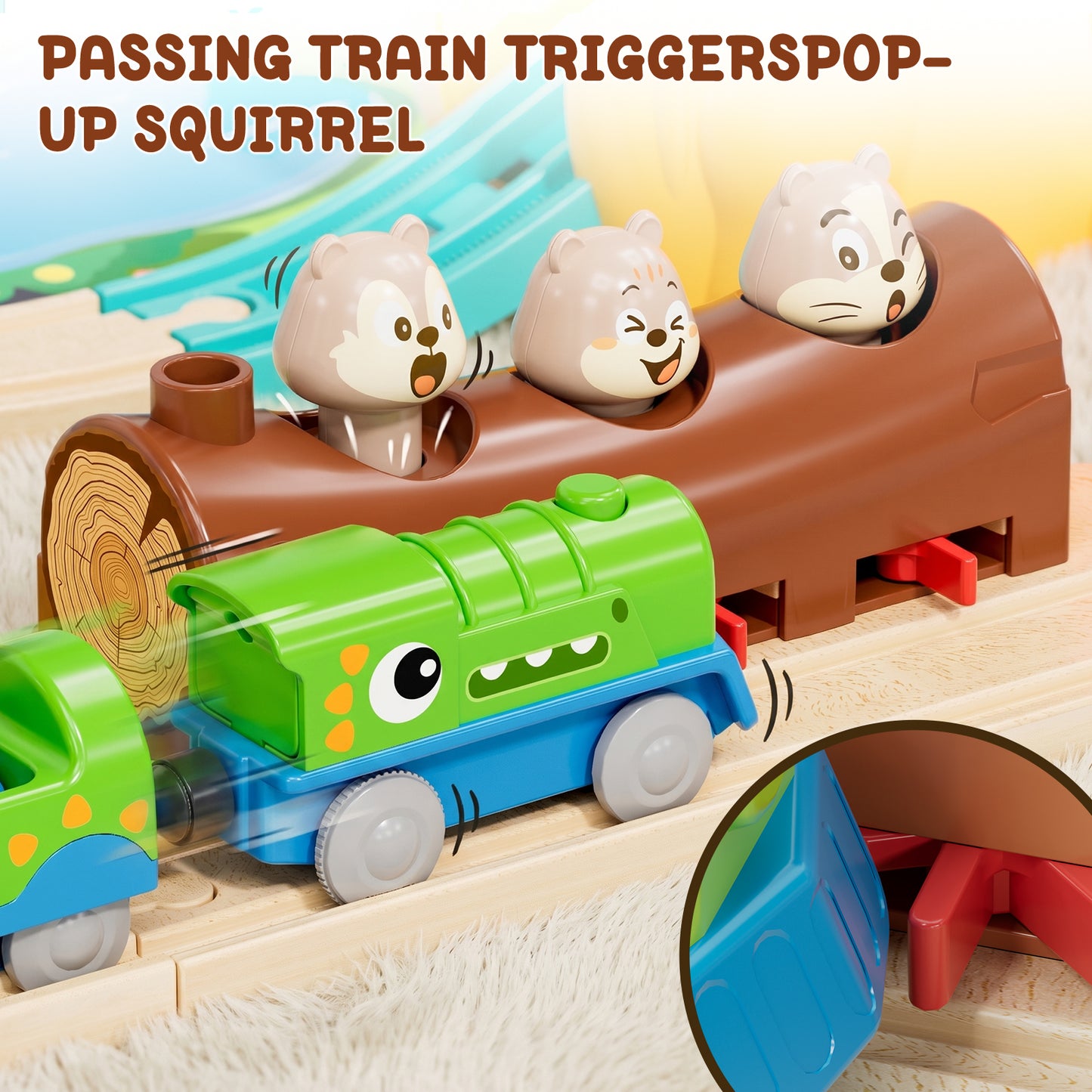 Train Set, Wooden Train Set for Kids, Train Toy for Girls Boys 2 3 4 5 Year, Train Set with Amusement Park Theme, Compatible with Other Brands
