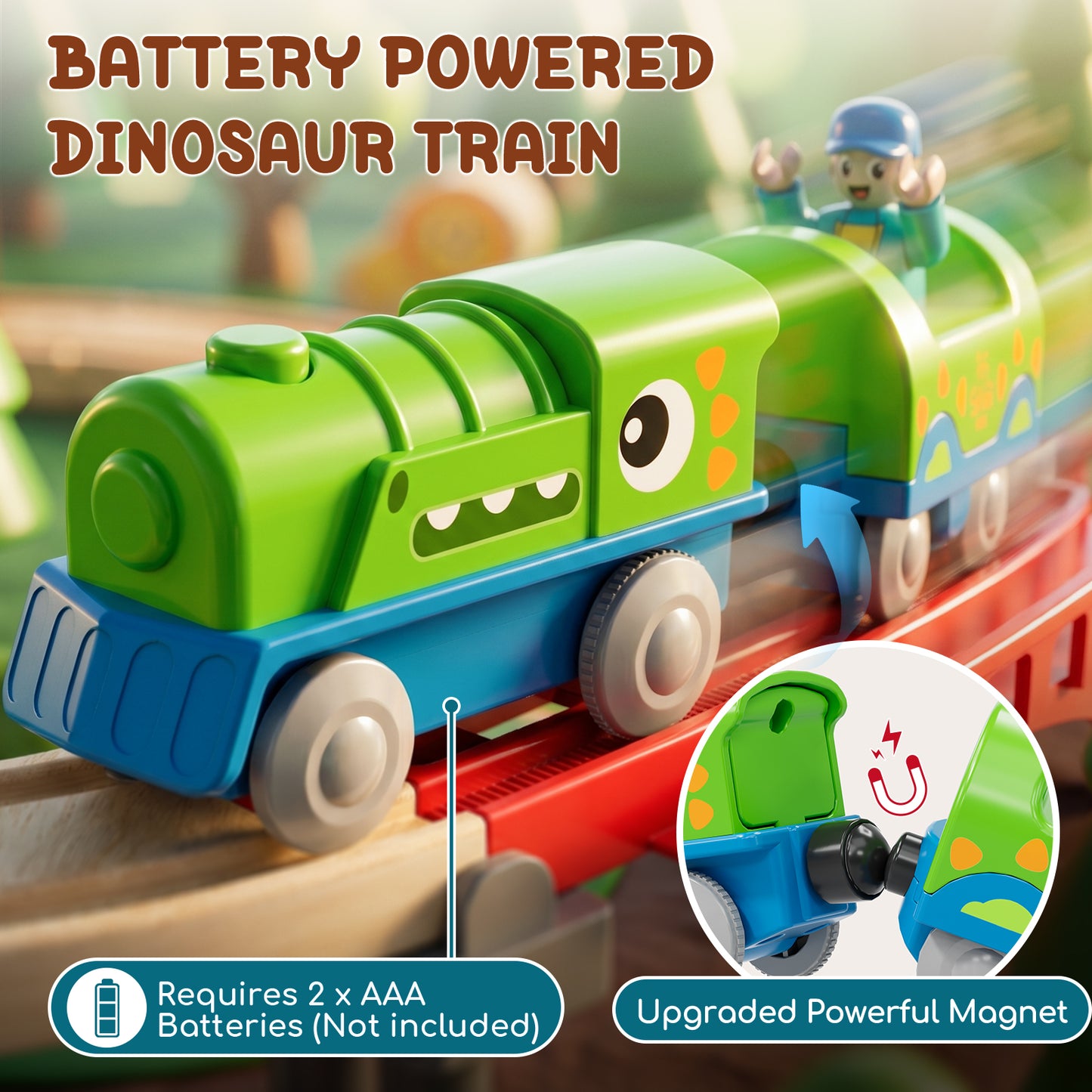 Train Set, Wooden Train Set for Kids, Train Toy for Girls Boys 2 3 4 5 Year, Train Set with Amusement Park Theme, Compatible with Other Brands