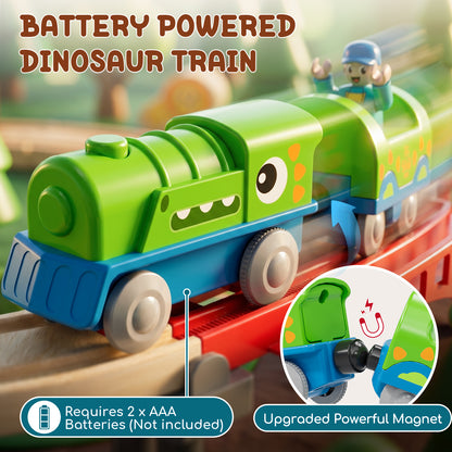 Train Set, Wooden Train Set for Kids, Train Toy for Girls Boys 2 3 4 5 Year, Train Set with Amusement Park Theme, Compatible with Other Brands