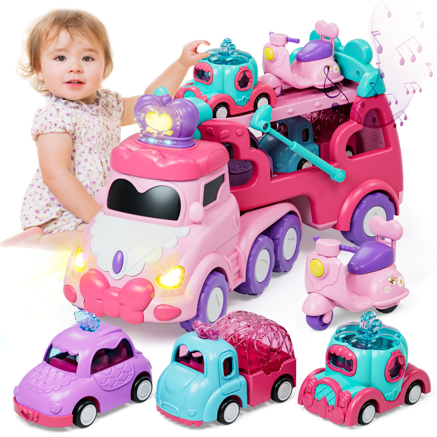 Toddler Girl Toys, Kids Toys for Year Old Girl with Lights Music, Toddler Toys Age to Girls, Toy Trucks Car for 5+ Years Old Girls in