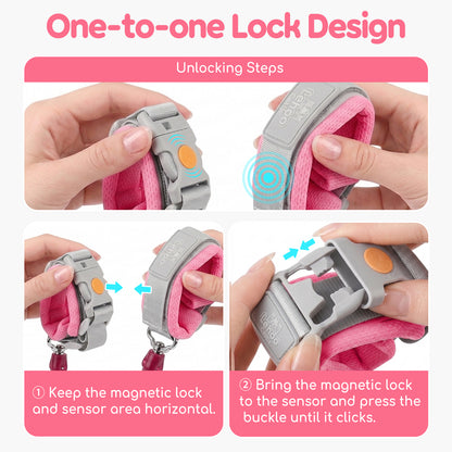 Toddler Leash, Upgraded Anti Lost Wrist Link, Kid Harness with Induction Lock (Pink)
