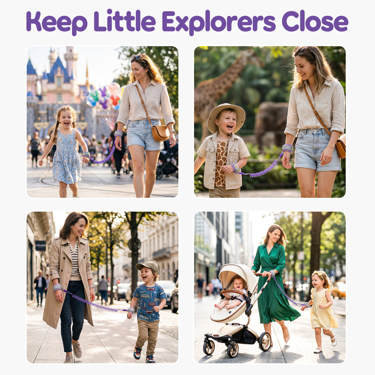 Toddler Leash, 4.9ft Kid Leash Wrist with Induction Lock, Reflective Leash for Kids, Child Leashes for Toddlers (Purple)