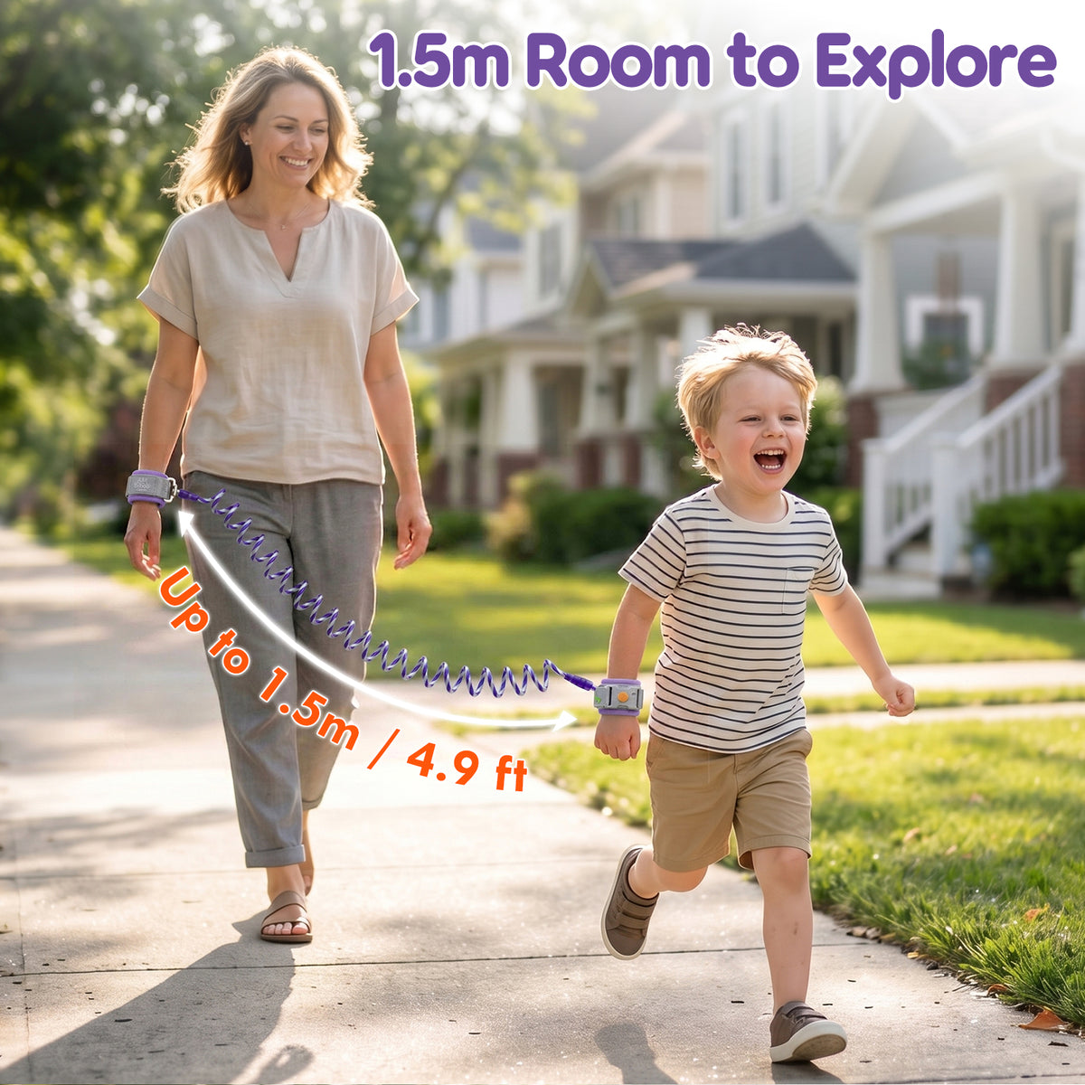 Toddler Leash, 4.9ft Kid Leash Wrist with Induction Lock, Reflective Leash for Kids, Child Leashes for Toddlers (Purple)