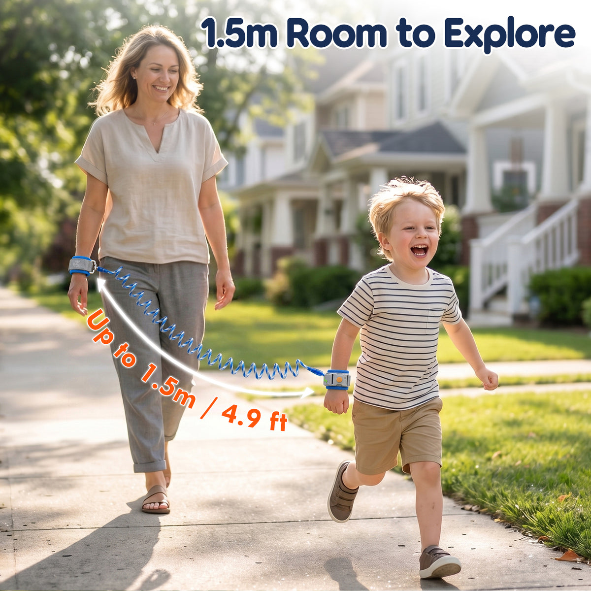 Toddler Leash, 4.9ft Kid Leash Wrist with Induction Lock, Reflective Leash for Kids, Child Leashes for Toddlers (Navy Blue)