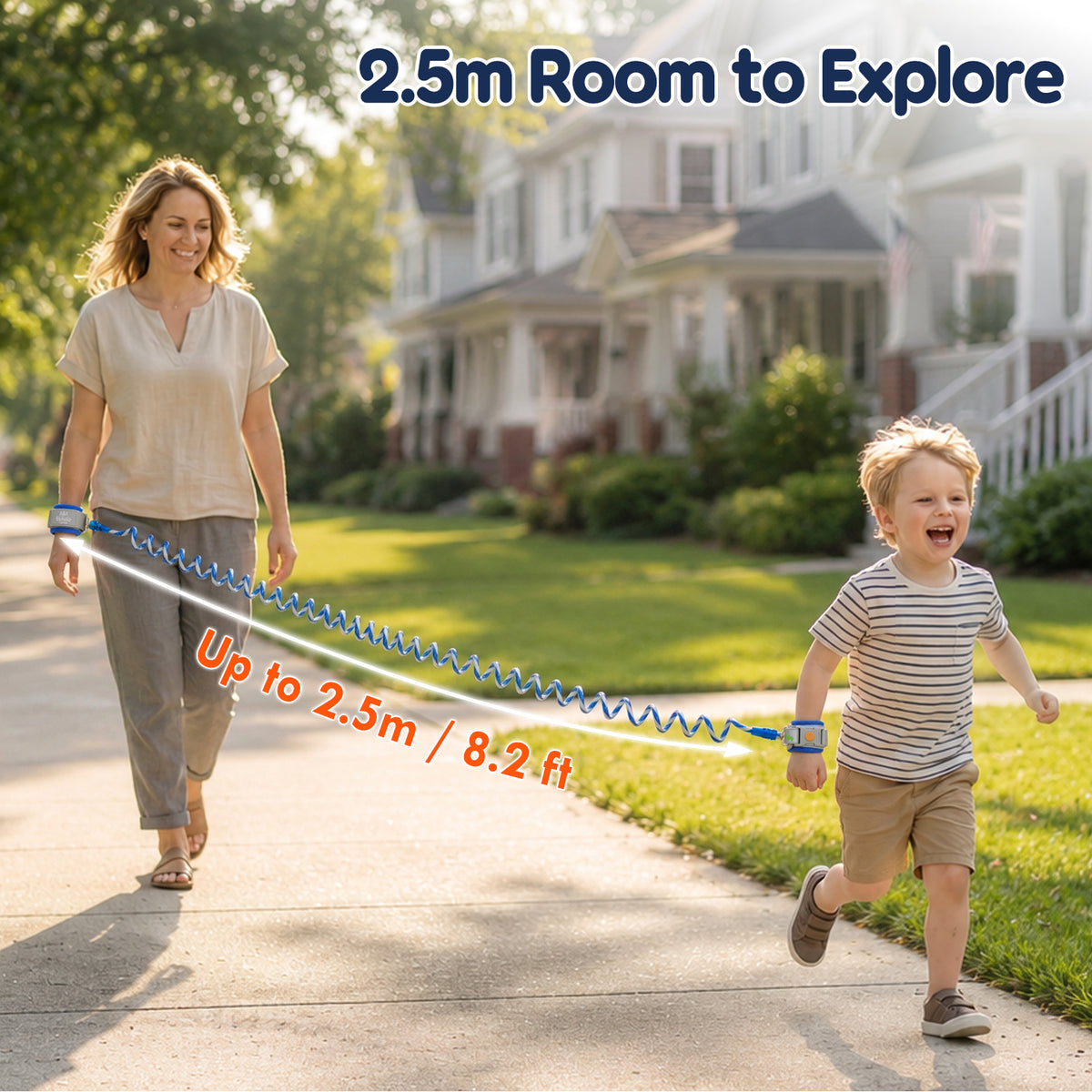 Toddler Leash, 8.2ft Kid Leash Wrist with Induction Lock, Upgraded Anti Lost Wrist Link, Reflective Leash for Kids, Child Leash Harness for Toddlers (Navy Blue)