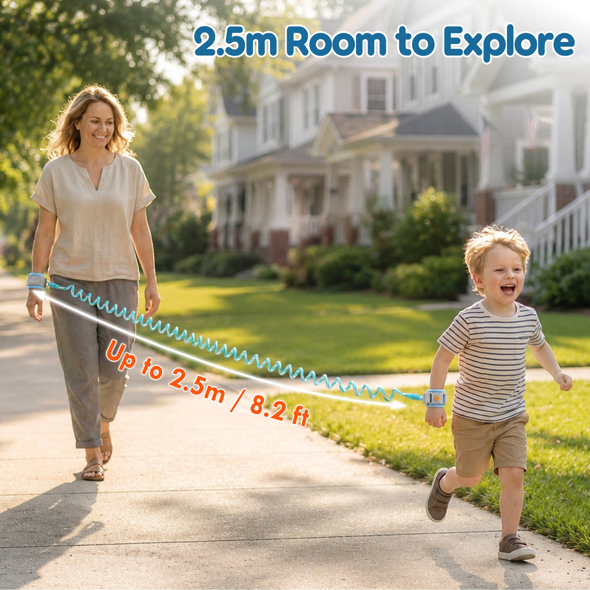 Toddler Leash, 8.2ft Kid Leash Wrist with Induction Lock, Upgraded Anti Lost Wrist Link, Reflective Leash for Kids, Child Leash Harness for Toddlers (Light Blue)