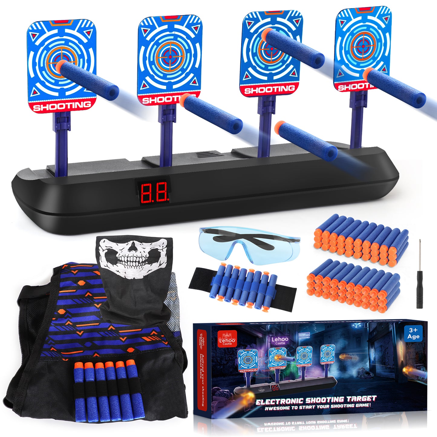 4 Electronic Digital Target for 3-6 7-10 11-13 Year Old Kids, Nerf Targets for Kids to Shoot, Shooting Targets with Auto-Reset