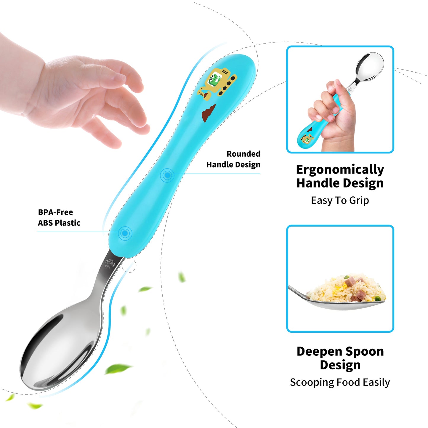 Toddler Fork and Spoon, 6pcs Toddler Utensils Kids Silverware (Excavator)