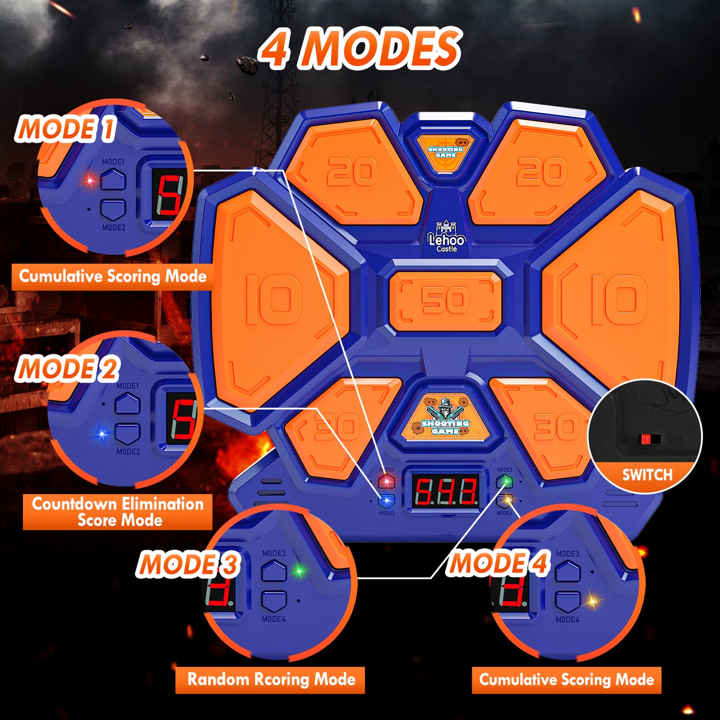 Electronic Target for Nerf Guns, Digital Auto Scoring Shooting Target with 4 Modes, Light and Sound Effect, Indoor Outdoor Shooting Game Toy for Kids Boys Girls