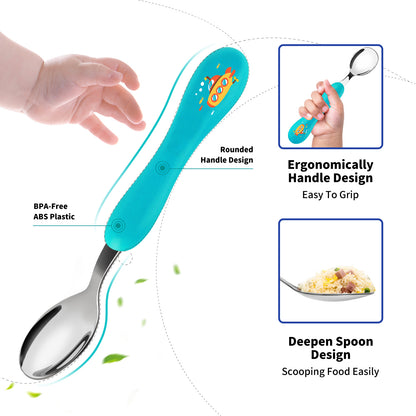 6 pcs Toddler Baby Utensils Set, Children Flatware Set, Safety Stainless Steel Toddler Fork Spoon Knife Set