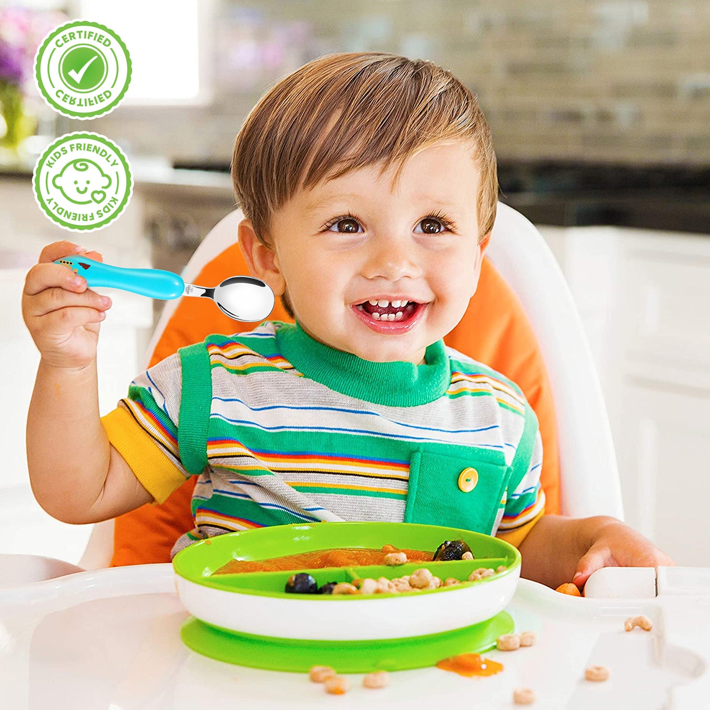 Toddler Fork and Spoon, 6pcs Toddler Utensils Kids Silverware (Excavator)