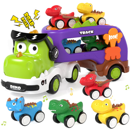 Toys for 2 Year Old Boys, Toddler Dinosaur Truck with Sounds & Lights, Toys Cars Set with Race Track, Pull Back Cars Baby Toys, Toys for Boys 2 to 4 Years Old, Best Birthday Christmas Gifts