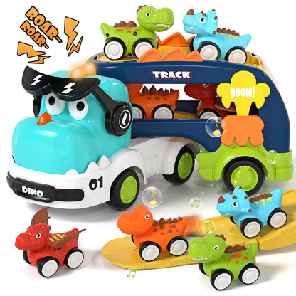 Toys for 2 Year Old Boys, Toddler Dinosaur Truck with Sounds & Lights, Toys Cars Set with Race Track, Pull Back Cars Baby Toys, Toys for Boys 2 to 4 Years Old, Best Birthday Christmas Gifts