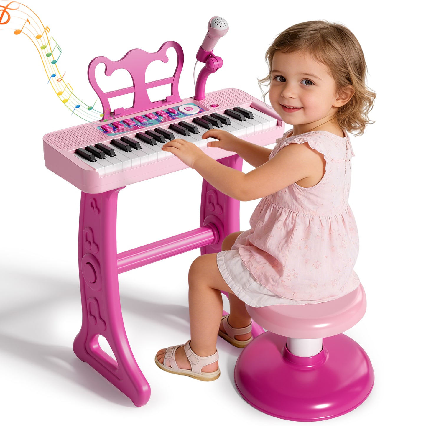 Keyboard Piano for Kids, 37 Keys Musical Instruments with Microphone & Stood & Chair, Musical Toys for 1 2 Years, Birthday Christmas Gifts for 1 2 3 Year Old Girls