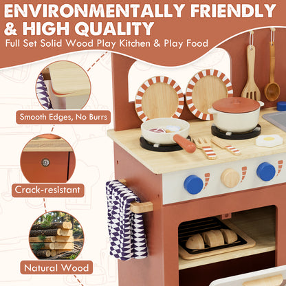 Play Kitchen, Kids Wooden Kitchen Play Set with Cutting Play Food, Pretend Play Stove + Play Sink + Oven, Toy Kitchen Set for 2 3 4 Years Old Girls Boys, Best Birthday Christmas Gifts