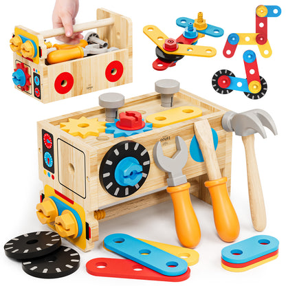 Wooden Toddler Kids Tool Set - Educational Learning Construction Toy Tools for 2 3 4 5 Boys & Girls