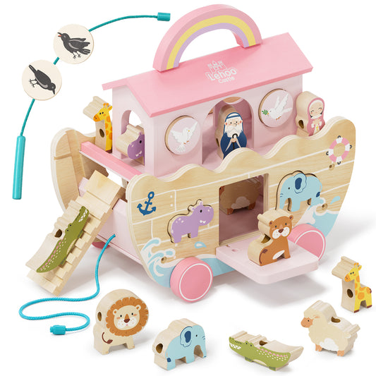 Noahs Ark Baby Toy, Toys for 1 Year Old Girls Baptism Gift, Montessori Educational Toy with Animal Shape Sorter, Montessori Toys for 1-3 Year Old