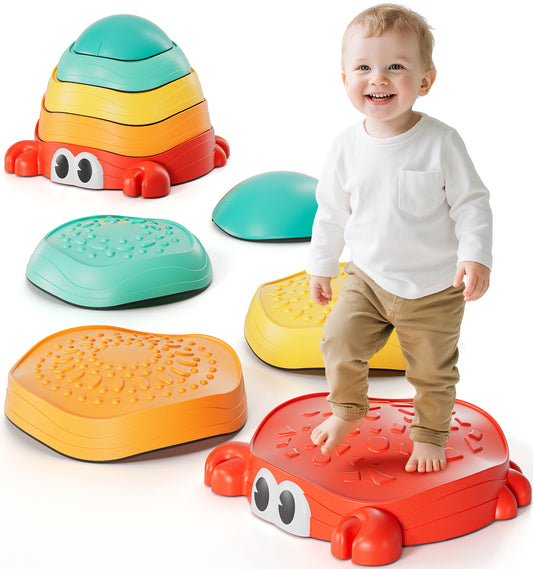 Stepping Stones for Kids, Upgraded Support Bones, 5 Pcs Non-Slip Balance Stepping Stones, Crab Shape, Up to 220 lbs, Coordination Skills Sensory Toys, Outdoor Toys for Kids Ages 4 8