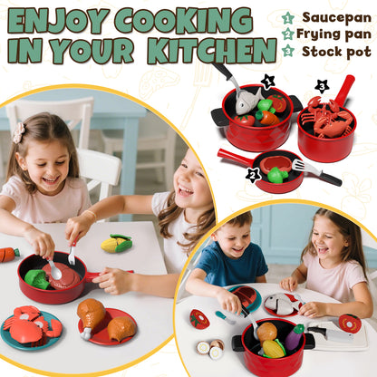 Play Food Sets, Pretend Play Kitchen Accessories with Pot & Pan, Learning Education Toy for 3-5 Kids