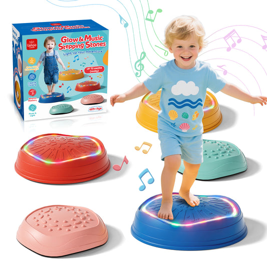 Stepping Stones for Kids, Upgraded Support Bones, 5 Pcs Non-Slip Balance Stepping Stones with Light & Music, Up to 220 lbs, Coordination Skills Sensory Toys, Outdoor Toys for Kids Ages 4 8