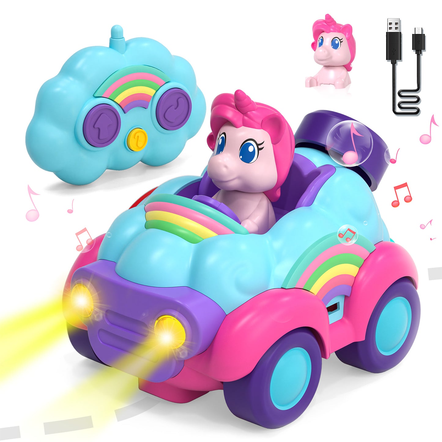 Remote Control Car for Toddlers, Rechargeable RC Cars for Toddler Toys 2-3, Toys for Ages 2-4 Unicorn with Lights & Music, 2 3 4 Year Old Boy Toys