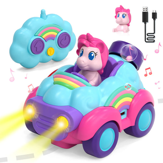 Remote Control Car for Toddlers, Rechargeable RC Cars for Toddler Toys 2-3, Toys for Ages 2-4 Unicorn with Lights & Music, 2 3 4 Year Old Boy Toys